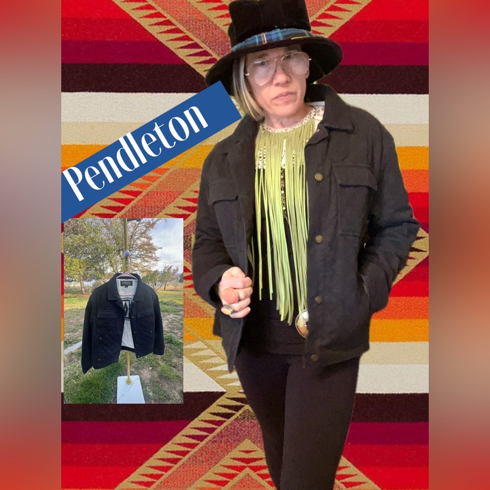 Pendleton Quilted Black Canvas Denim Chore Jacket Barn Coat Retro Y2k